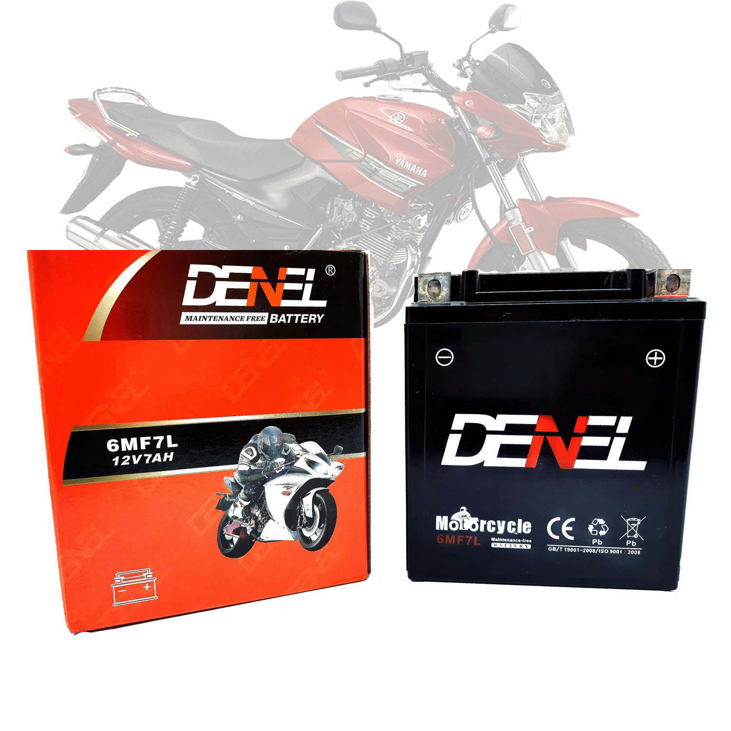 DENEL DRY BATTERY 7AH -12V FOR YAMAHA YBR, YBRG, YBZ, YBZ DX
