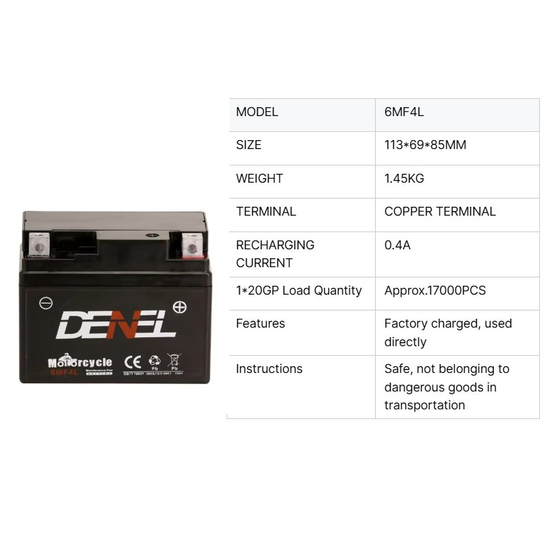DENEL 6MF4AL New Design Maintenance Free Battery 4Ah 12volt